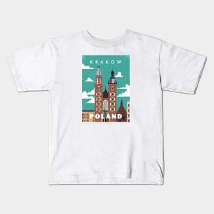 Krakow, Poland. Retro travel poster Kids T-Shirt